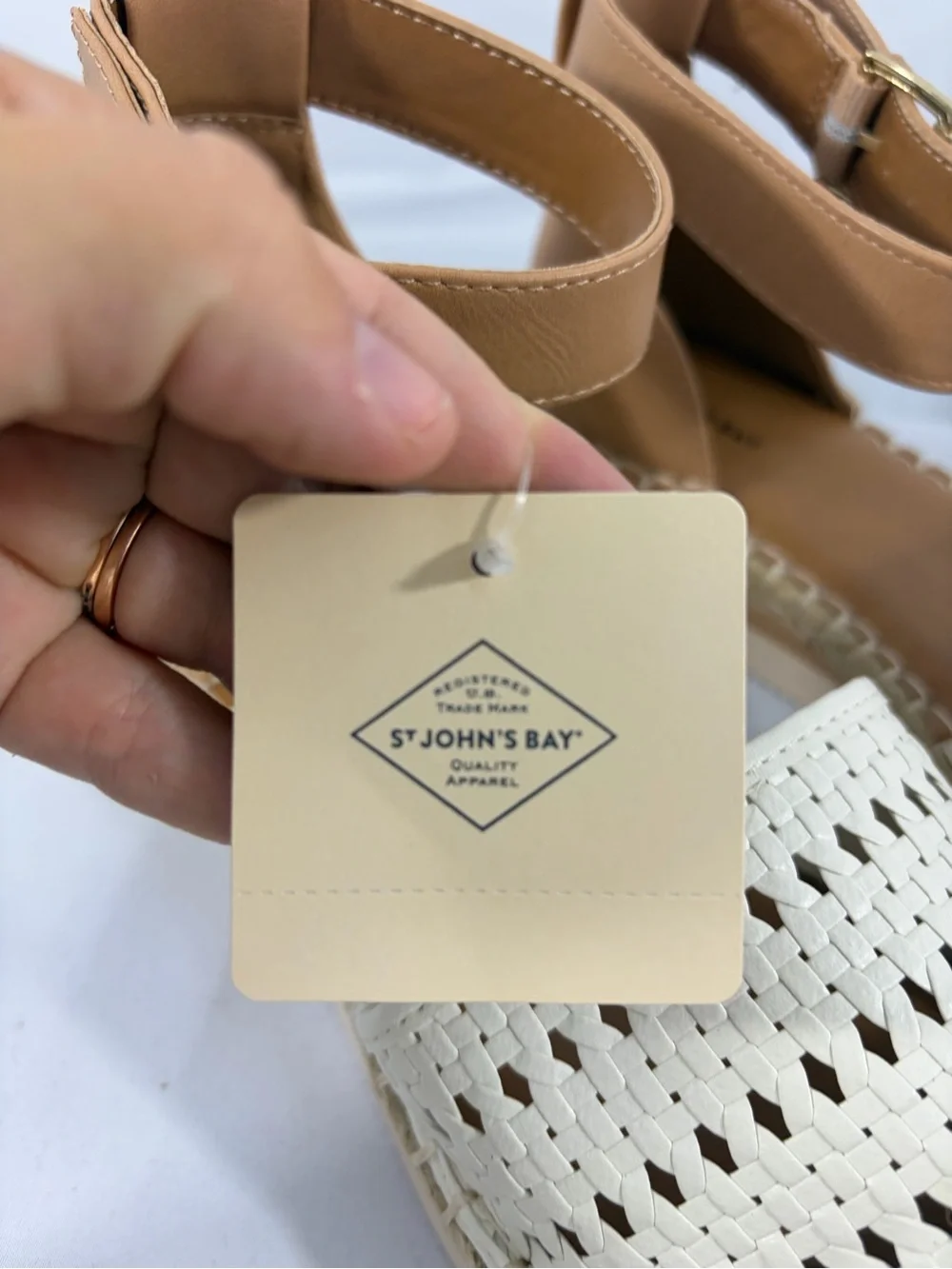 NWT St. John's Bay Women’s Size 9 Cream Woven Espadrille Sandals
